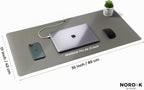 Nordik - Alfombrilla de Escritorio de Cuero con Organizador de Cables - Gris Alaska 35 X 17 pulgadas - Alfombrilla de Ratón Extendida Premium para Accesorios de Oficina en Casa - Protector de