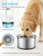 Heouvo Cuenco de agua grande de 1 galón para perro, sin derrames, tapa antiexcavación y parte inferior de goma: cuenco para perro a prueba de derrames, antisalpicaduras, sin goteo, agua de acero
