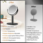 MIYADIVA Espejo de maquillaje con luces, espejo de aumento 20X con luz e interruptor táctil, espejo de tocador con 3 luces de color y 80 LED, espejos ampliados iluminados de 2 lados de 8.8 pulgadas, color negro
