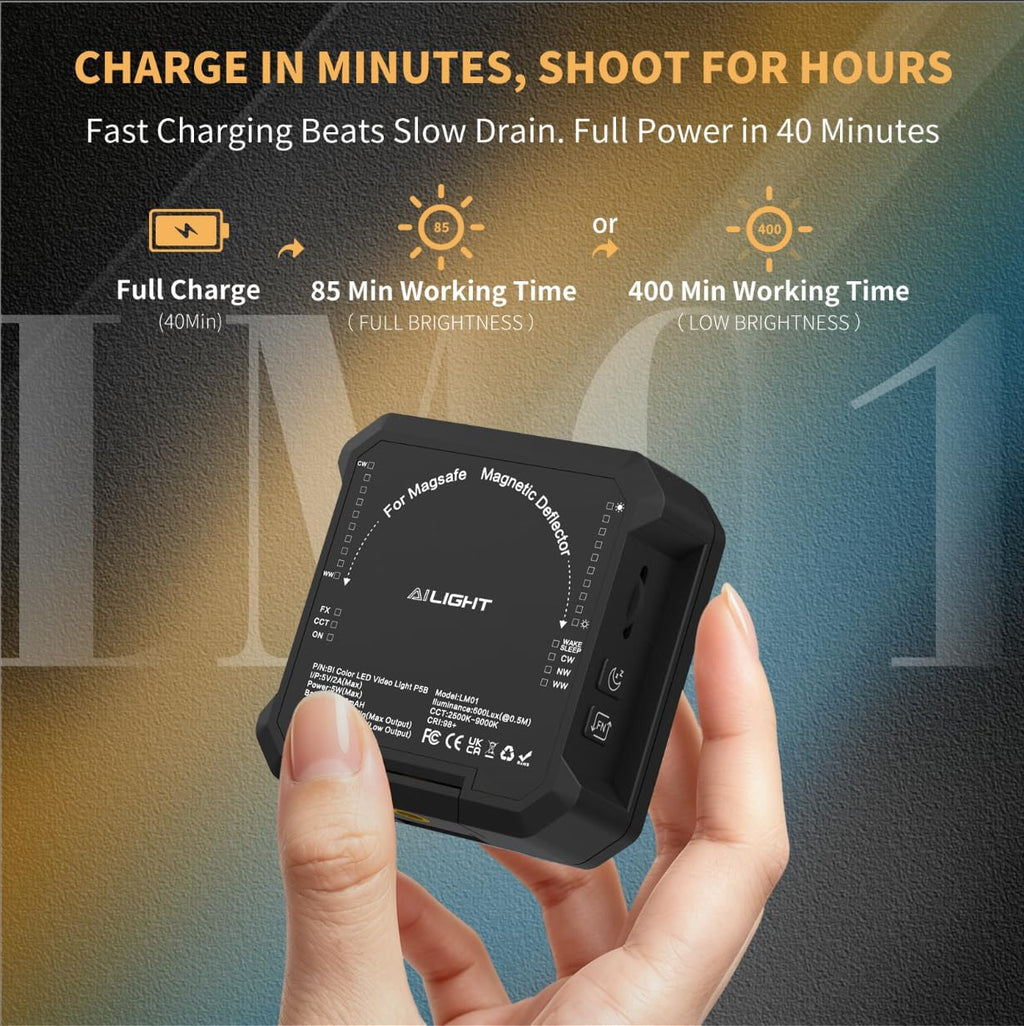 Ailight Luz de vídeo LED magnética, CRI 98+ 2500-9000K - Negro