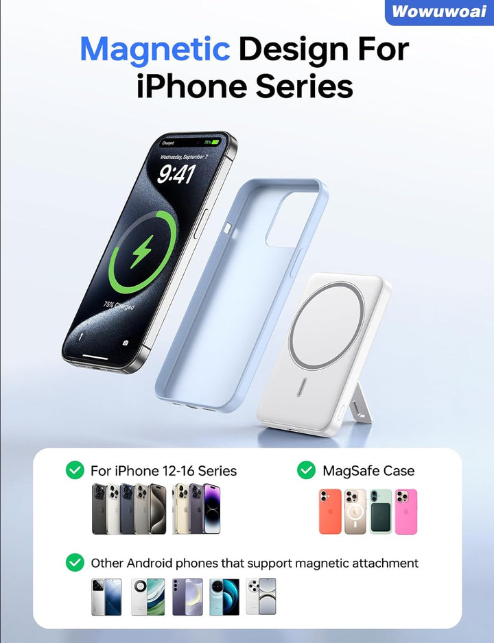 Wowuwoai Cargador portátil Magsafe, banco de energía inalámbrico de...