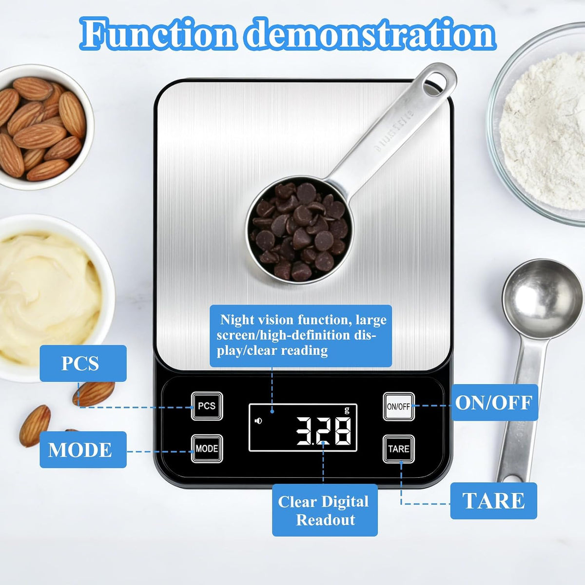 IP67 - Escala digital impermeable para cocina, 22.0 lbs/0.00 oz, báscula de alimentos de alta precisión con plataforma de acero inoxidable 304 recargable tipo C, función de tara y conteo para hornear