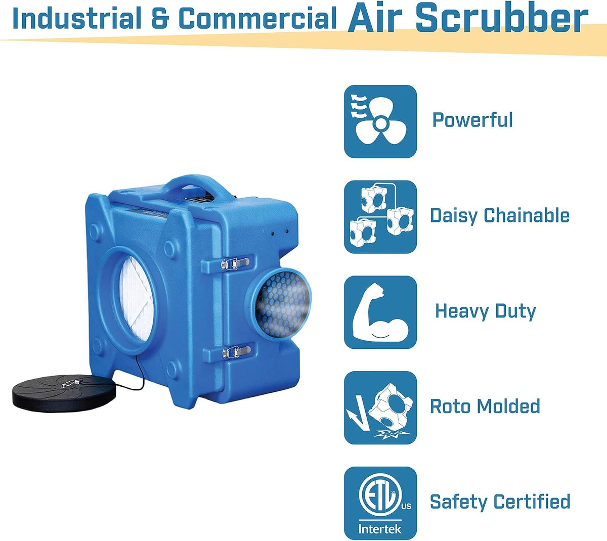 BlueDri Air Shield 550 HEPA Depurador de aire, Equipo de Restauración de Daños por Agua Purificador de aire, Cubre 1400 pies cuadrados, Capaz de Cadena de Margarita, Para Uso Comercial, Gris, BD-AS