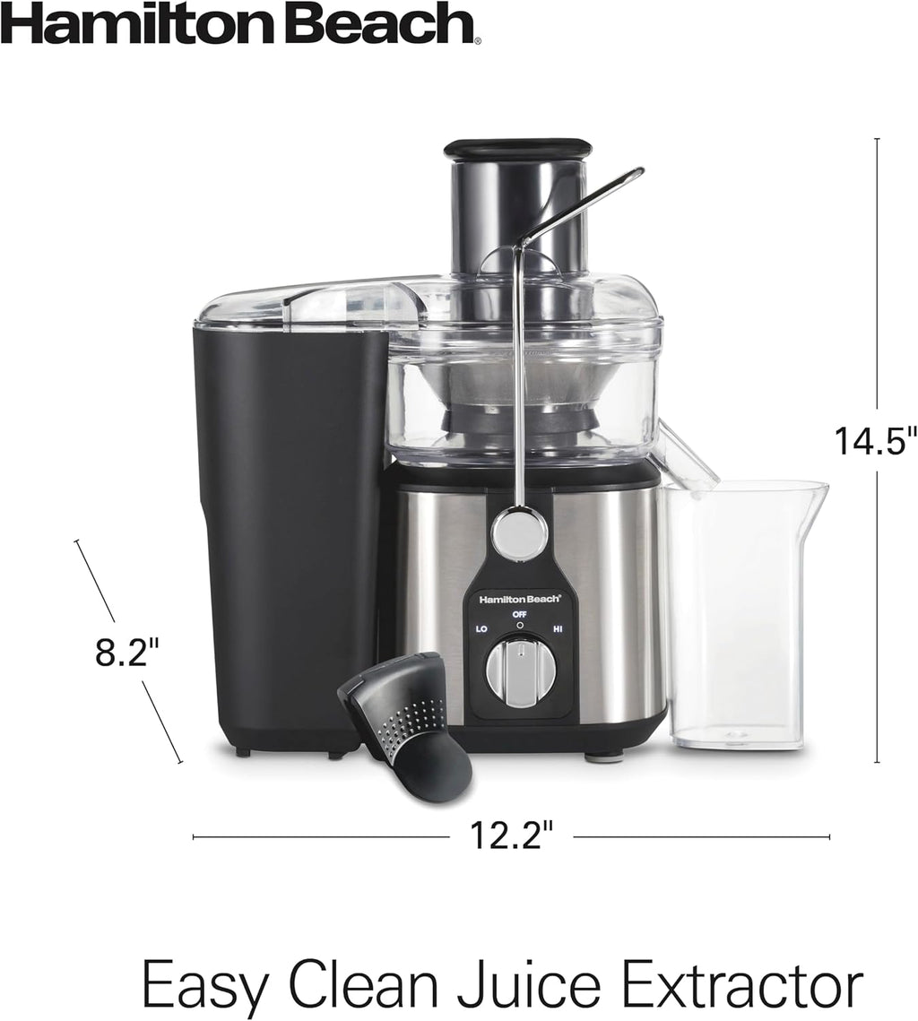 Hamilton Beach Extractor de jugo fácil de limpiar con herramienta de limpieza fácil de barrer, canal de boca grande de 3 pulgadas, R67870 (renovado)