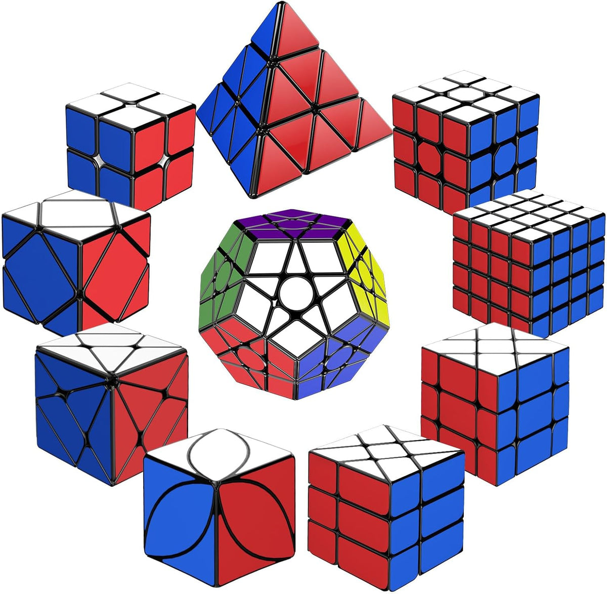STEAM Life Juego de 10 cubos de velocidad, variedad de formas y niveles de dificultad, incluye pirámide de 2 x 2, 3 x 3, 4 x 4, espejo, megaminx y más, cubos de rompecabezas de giro suave y rápido para niños y adultos, a partir de 8 años