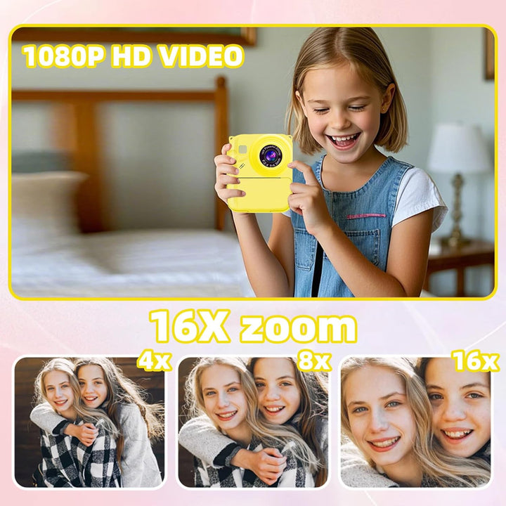 Cámara de impresión instantánea para niños, cámara de video 1080P c...