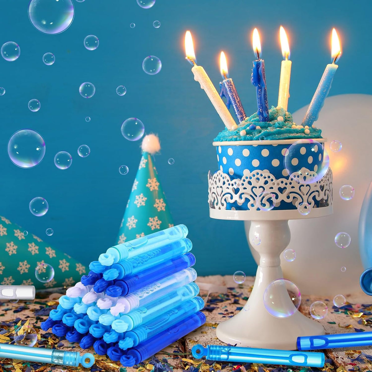 Lunmon 120 piezas de mini varitas de burbujas de invierno a granel, regalos de fiesta de invierno, regalos para niños pequeños, Hanukkah, Janucá, suministros de fiesta de cumpleaños, bolsa de regalo