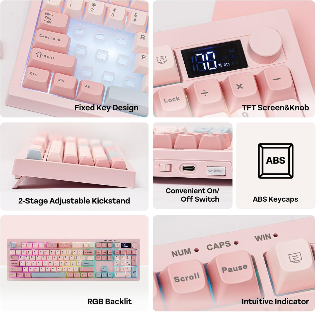 EPOMAKER Aula S102 PRO Membrane Gaming Keyboard with TFT Screen, Vo...