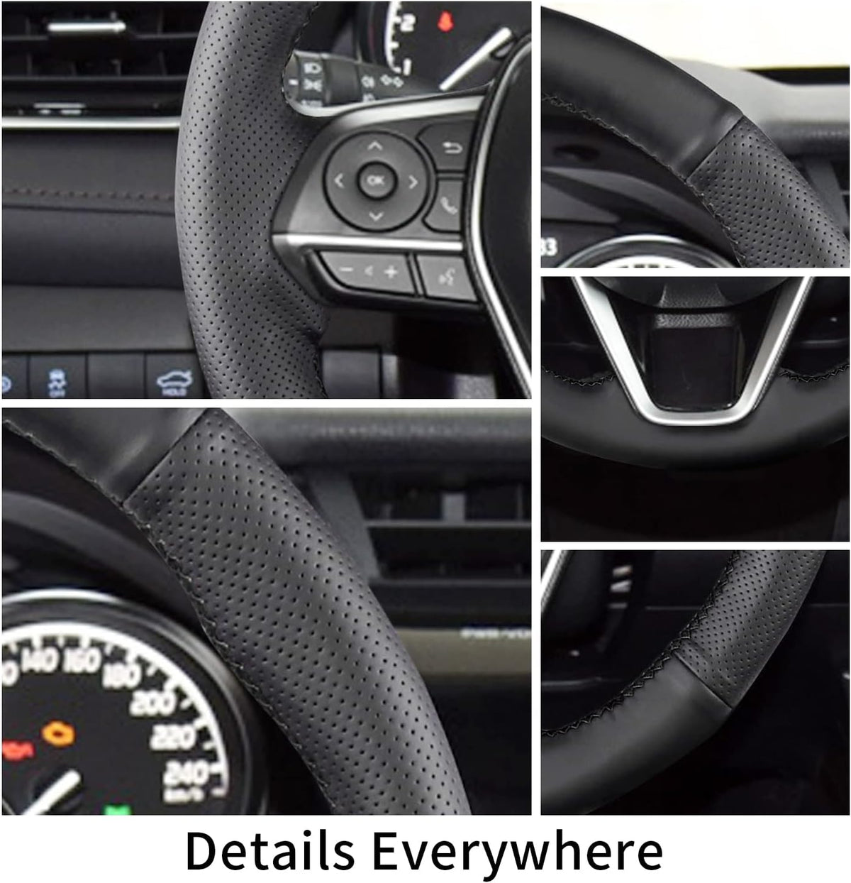Funda de Volante Cosida a Mano, Compatible con Toyota RAV4 SUV 2019-2024 / Avalon 2019-2022 / Camry 2018-2024 / Corolla 2020-2025, Funda de Volante de Microfibra de Cuero con Envoltura