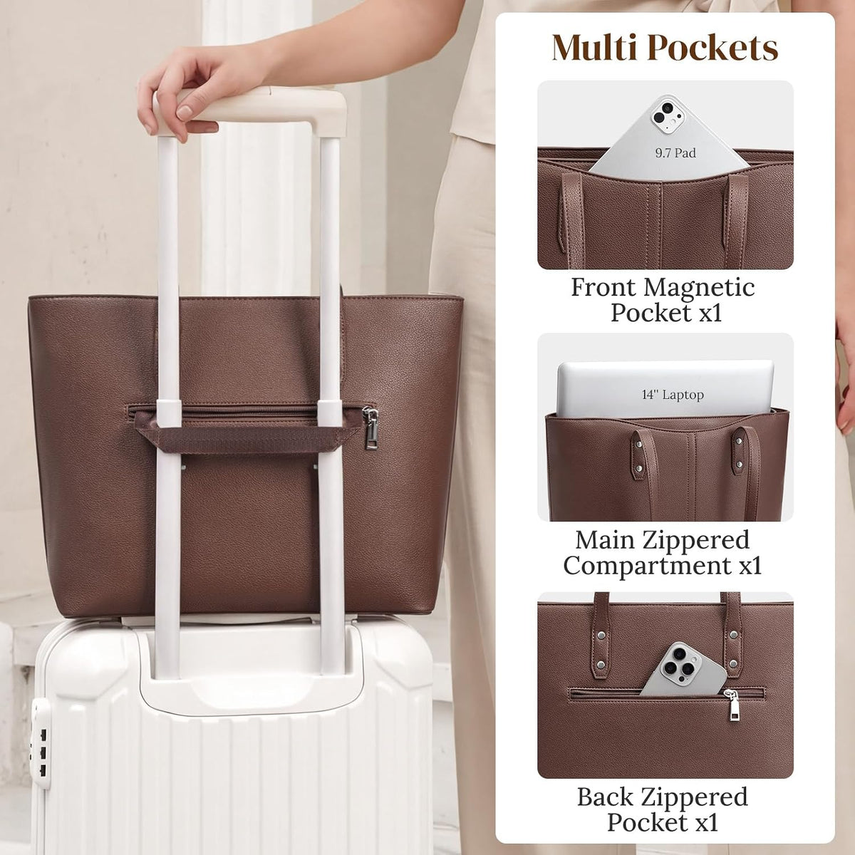 S-ZONE Bolsa de mano para mujer, bolsos de trabajo, bolsos de mano, correa