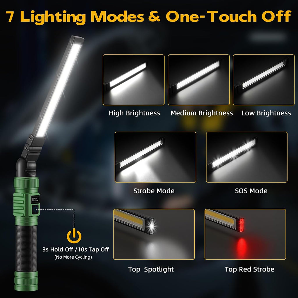 LNRYY Paquete de 2 luces de trabajo magnéticas, 1500 lúmenes altos y luz de trabajo LED recargable de aluminio, 7 modos y rotación de 360°, luz mecánica para reparación de automóviles, regalos del día