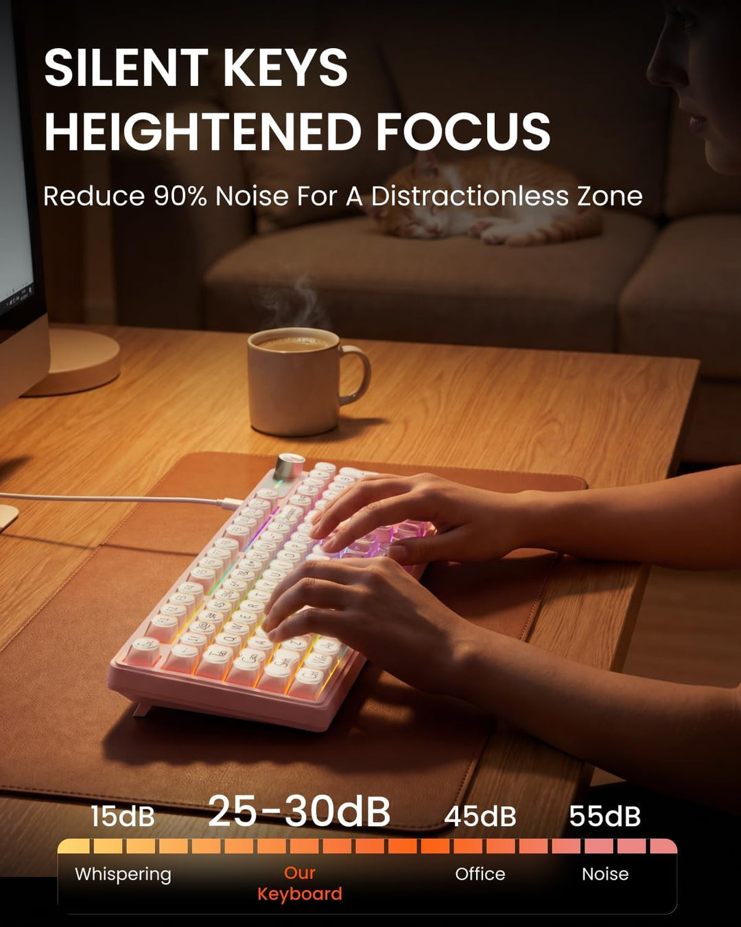 Teclado con cable EWEADN V102, teclado cremoso para juegos de 98 te...