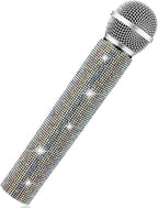 Micrófono falso con diamantes de imitación brillantes, micrófono de juego de plástico con purpurina para disfraz de fiesta de cosplay (color AB)