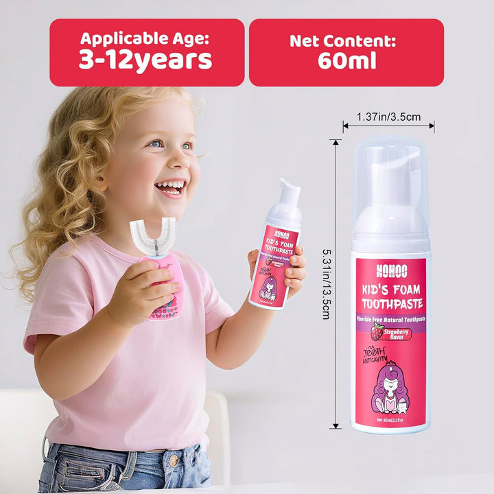 NOHOO Pasta de dientes de espuma sin flúor para niños, sabor a frut...