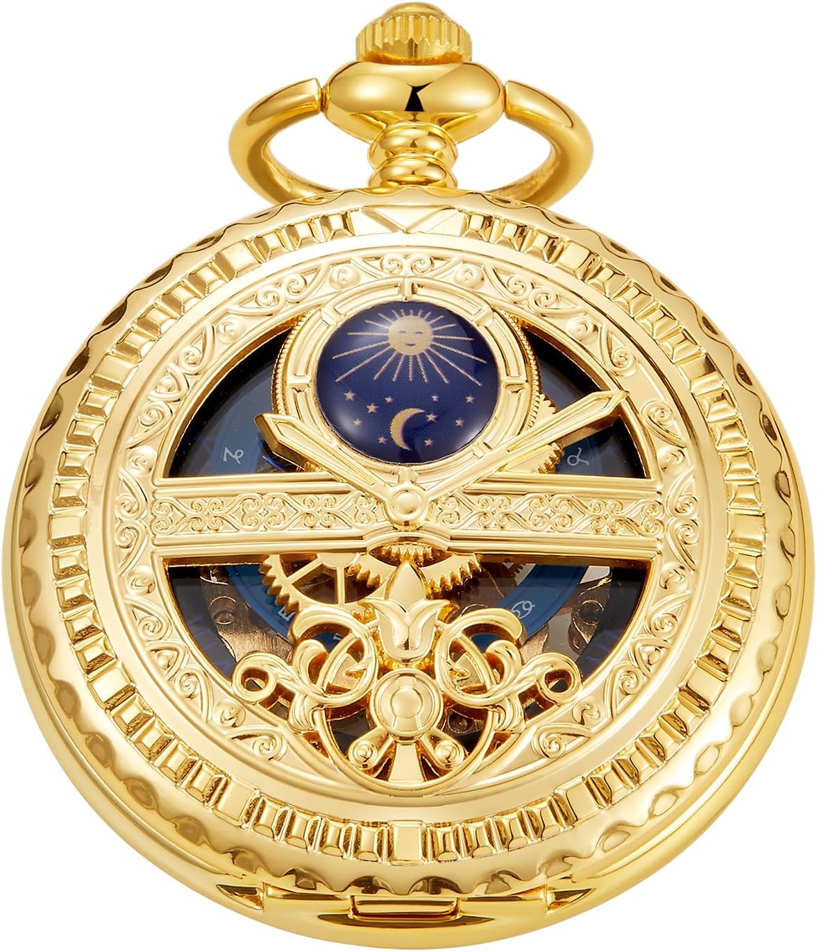Reloj de bolsillo mecánico para hombre, esfera de número romano, diseño de fase lunar