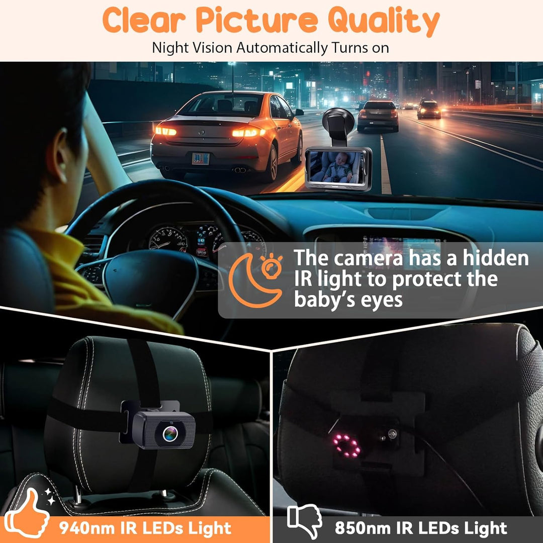 Rohent Monitor de Coche para Bebés para Recién Nacidos - Cámara HD...