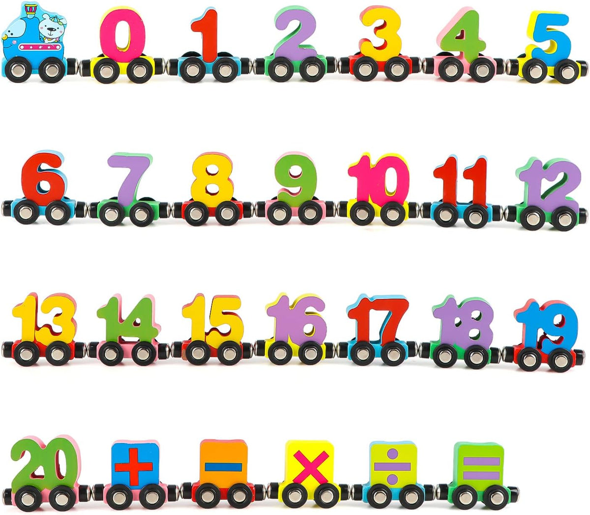 Wondertoys Juego de 12 piezas de tren de madera con números de juguete, 0-10 Número de tren