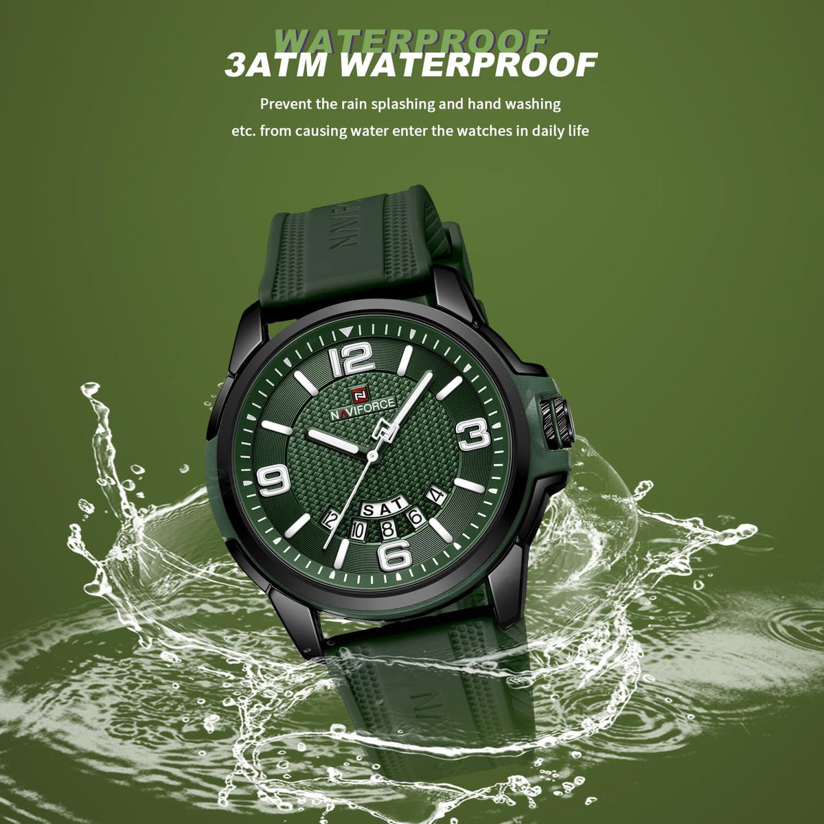 NAVIFORCE Reloj impermeable para hombres y mujeres, reloj de pulsera analógico con fecha automática, militar, deportivo, unisex, correa de silicona