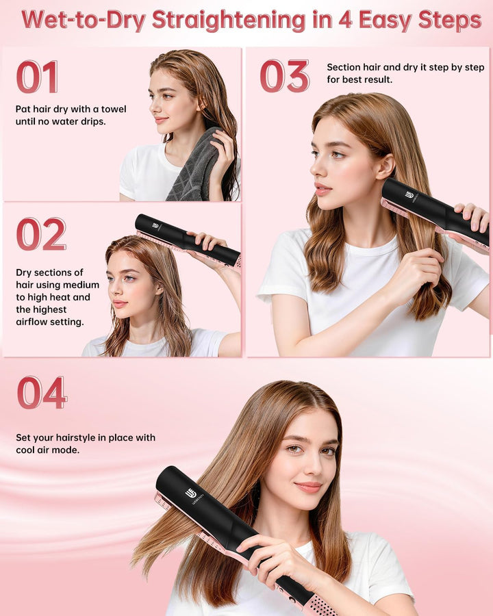 Wet to Dry Hair Straightener & Dryer, 2-in-1 Air Styler Infrared Ca...