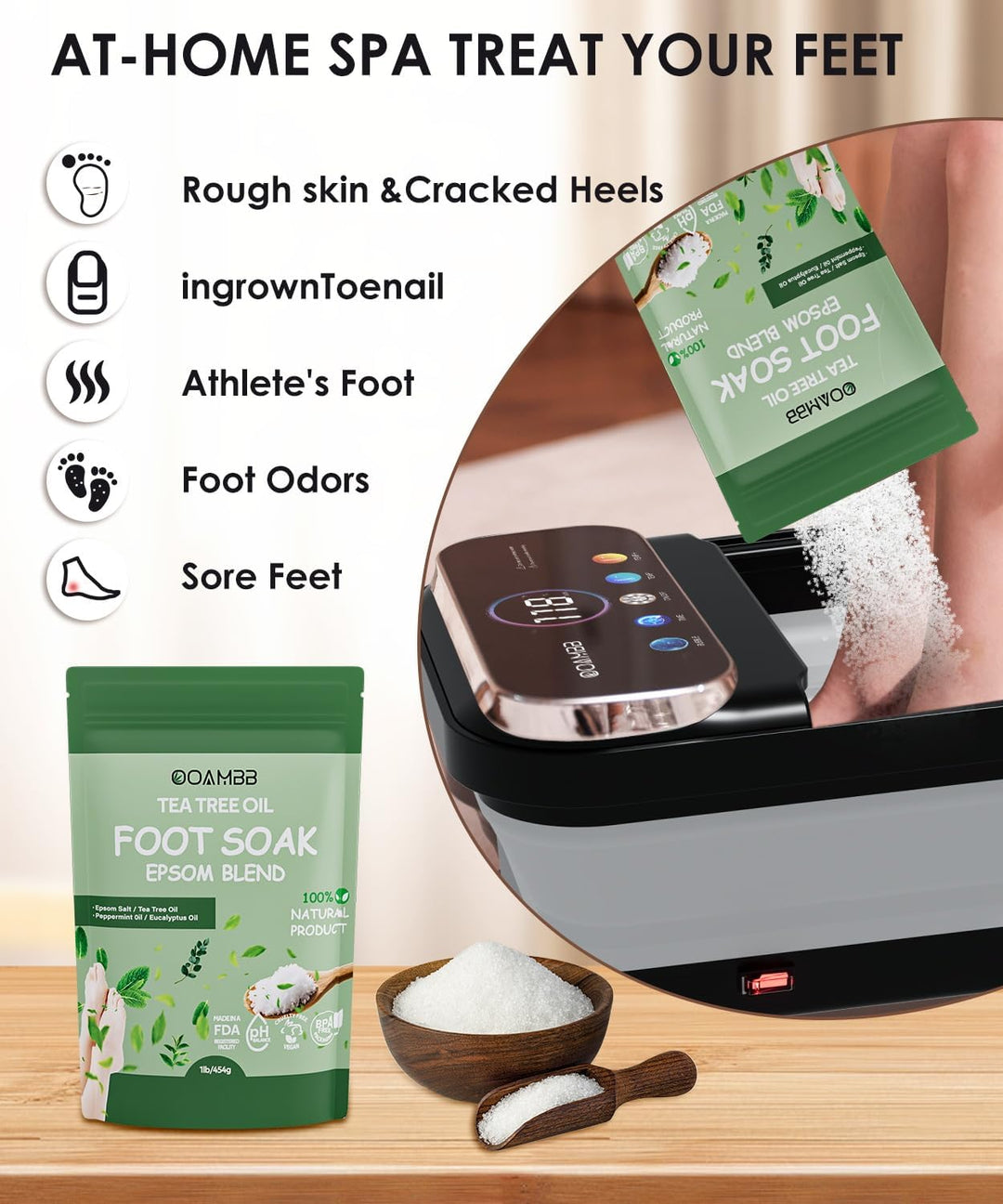 OOAMBB Masajeador de pies plegable para spa con calor, burbujas, co...