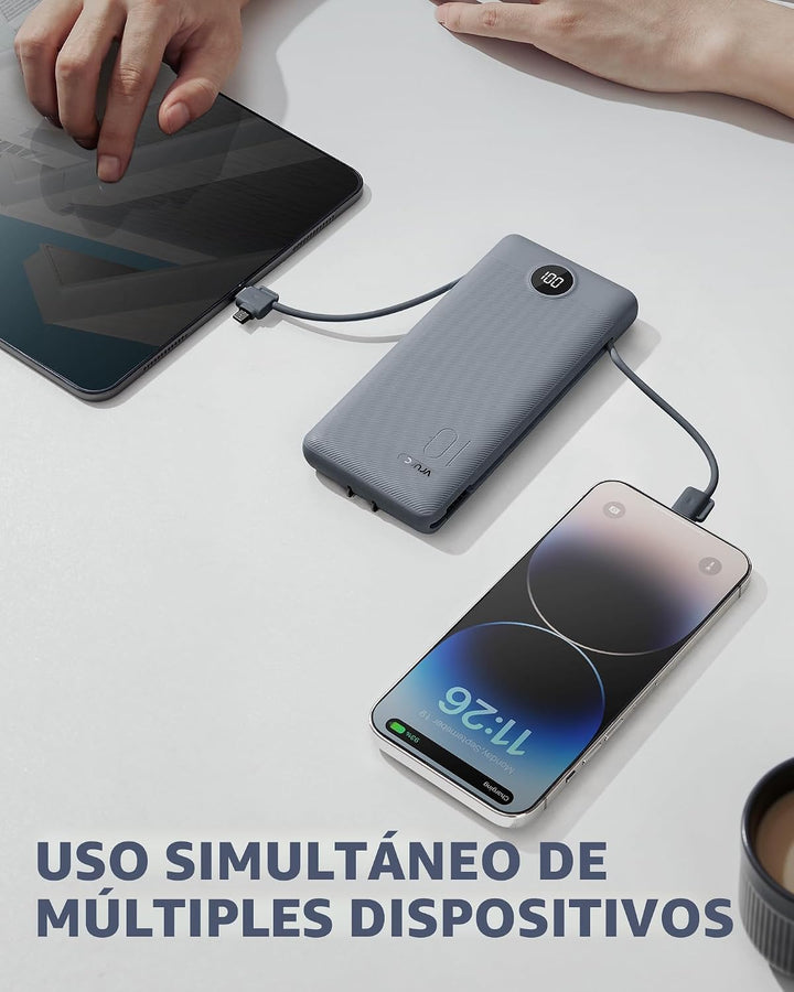 VRURC Cargador portátil con cables integrados y enchufe de pared AC...