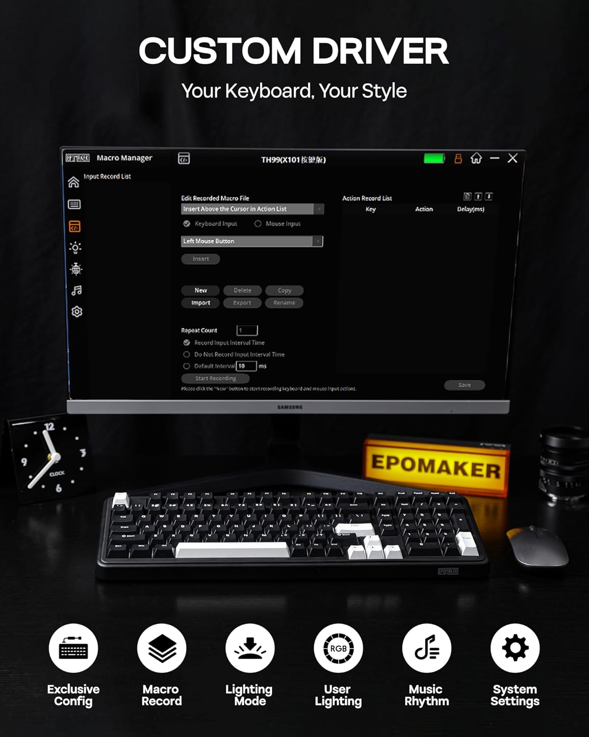 EPOMAKER Teclado mecánico inalámbrico de tres modos TH99 con batería, Negro, Creamy Jade
