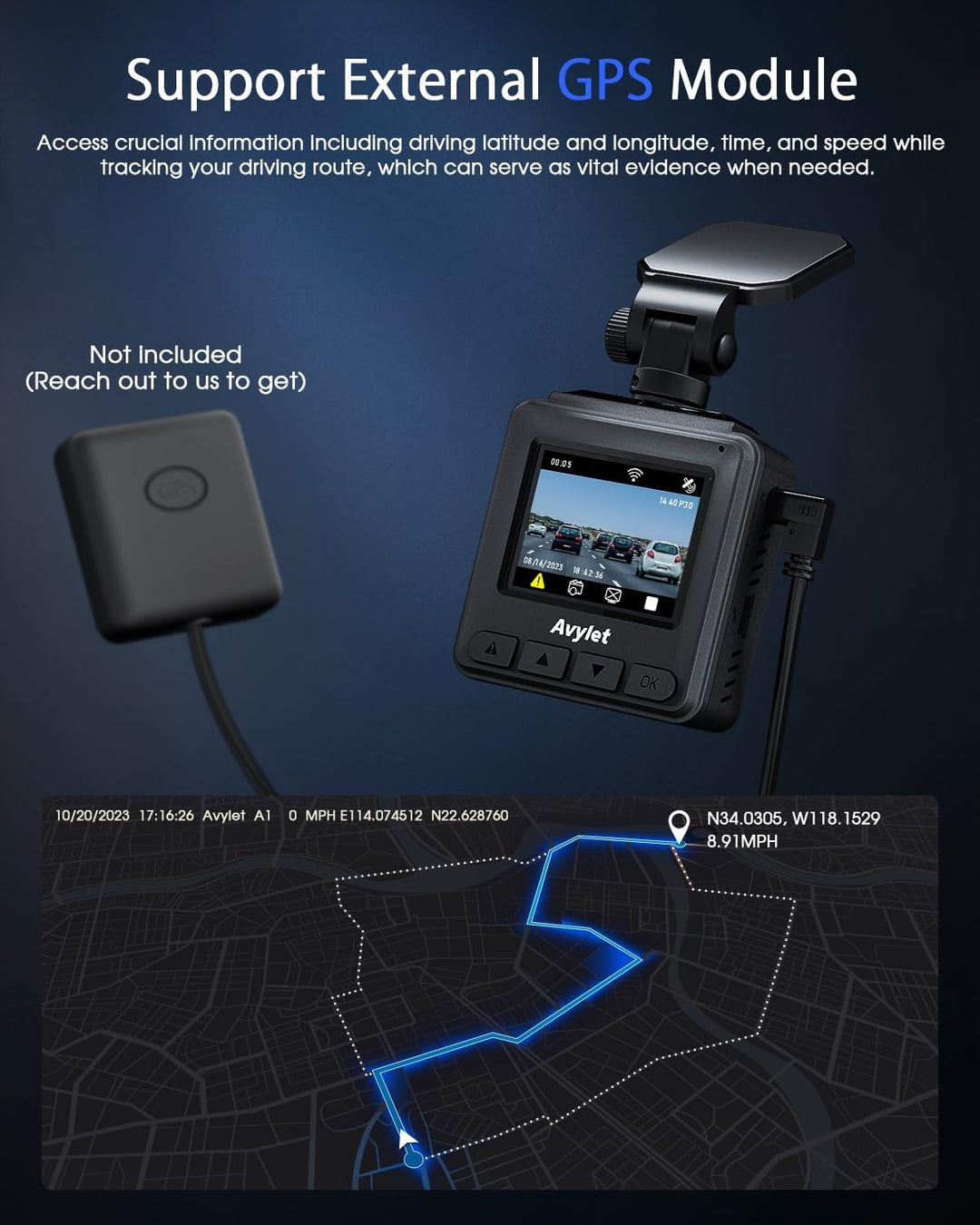Dash Cam WiFi 2K cámara de coche con aplicación GPS