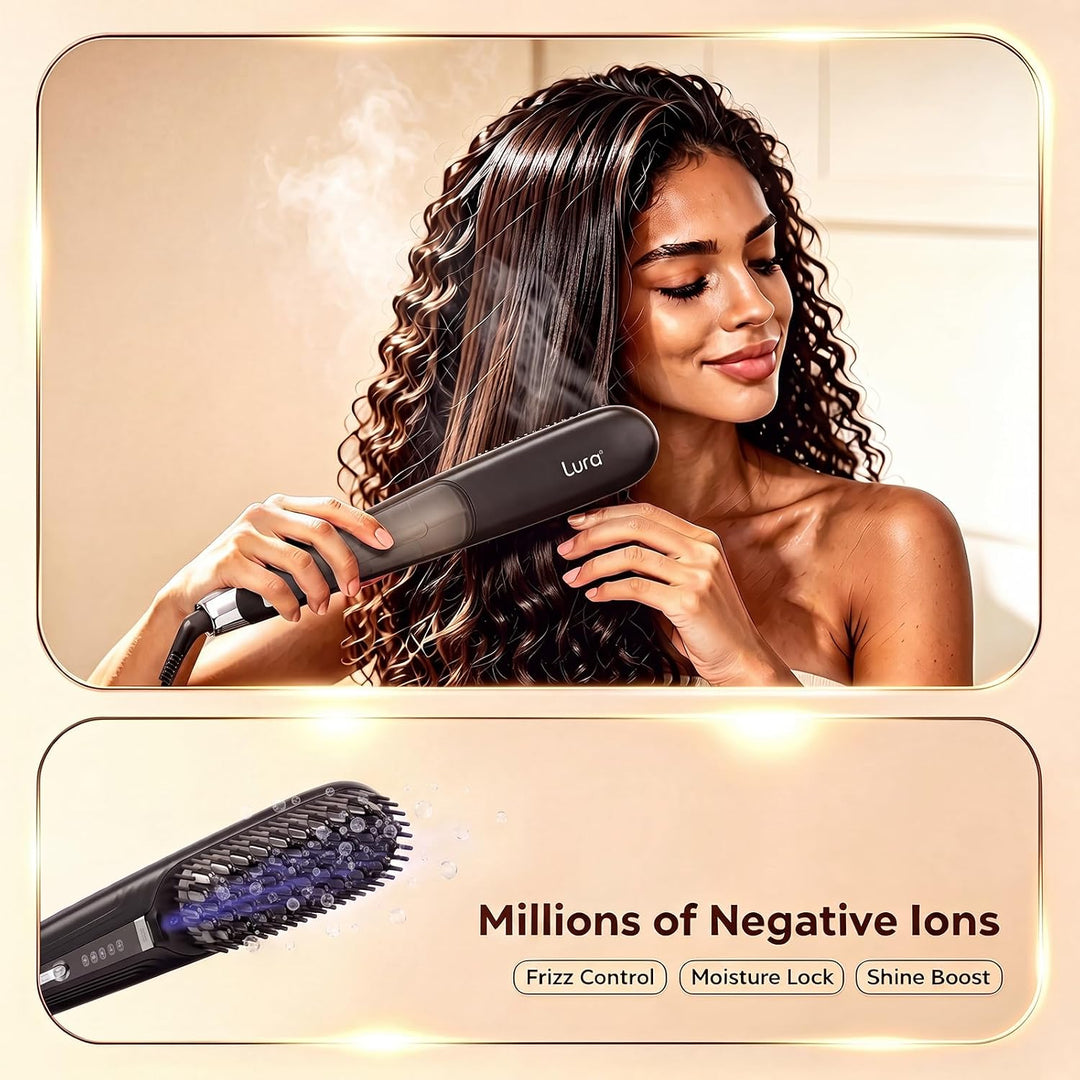 Cepillo alisador de pelo de vapor iónico para cabello y cabello riz...