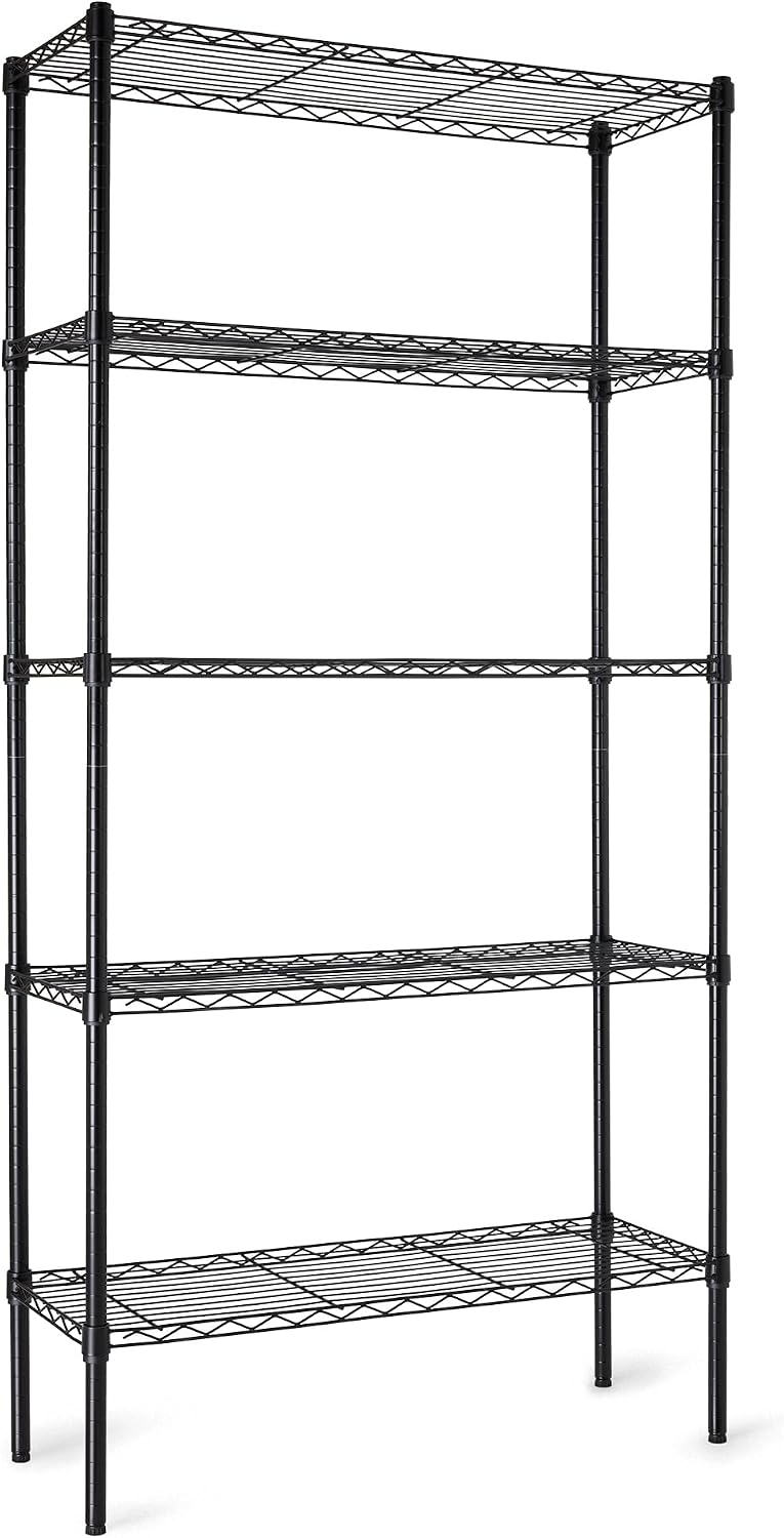 Amazon Basics Estantes de almacenamiento de alambre de acero resistentes ajustables con 5 estantes para garaje, cocina, fácil montaje, 36 x 14 x 72 pulgadas, color negro