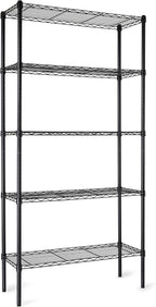 Amazon Basics Estantes de almacenamiento de alambre de acero resistentes ajustables con 5 estantes para garaje, cocina, fácil montaje, 36 x 14 x 72 pulgadas, color negro