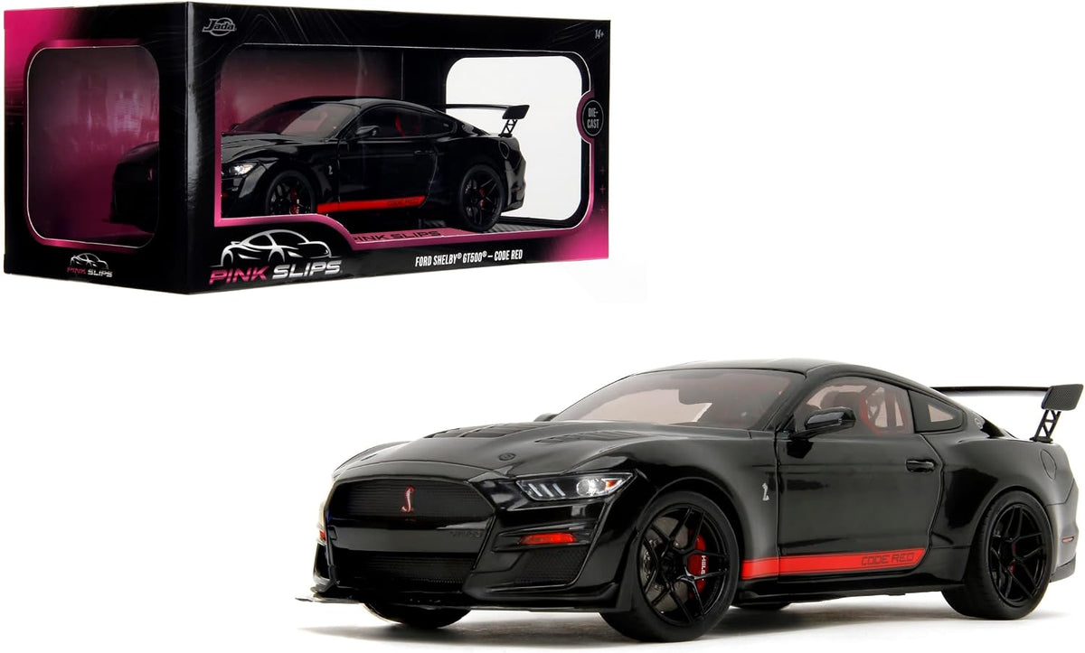 Jada Pink Slips 2022 Shelby GT500 Code Red - Modelo fundido a presión a escala 1:18 con puertas de apertura y dirección de trabajo, para coleccionistas y entusiastas mayores de 14 años, color negro