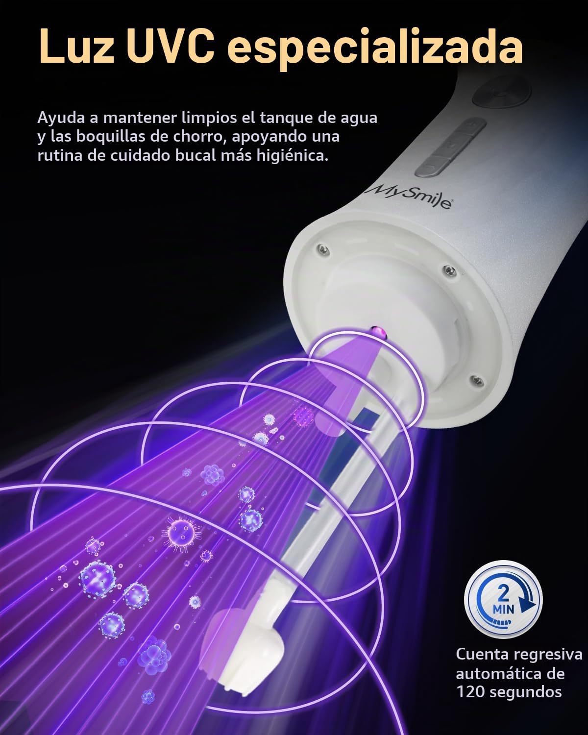 MySmile LP221 Flosores dentales inalámbricos con luz UVC y pantalla OLED