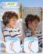 Acer OHR727 Audífonos Bluetooth para Niños OHR727, Diseño cómodo Over‑Ear para viajar