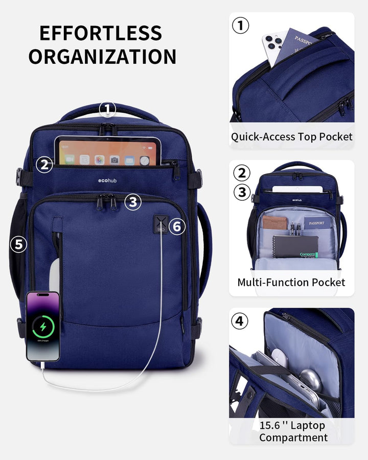 ECOHUB Mochila de Viaje Mochila de Equipaje de Mano, Azul-3, Mochil...
