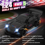 RC Drift Car, Auto a Control Remoto 1:24 para Niños y Adultos, Negro Carbón