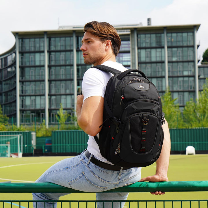 Swissdigital Mochila de diseño para laptop con puerto de carga USB,...