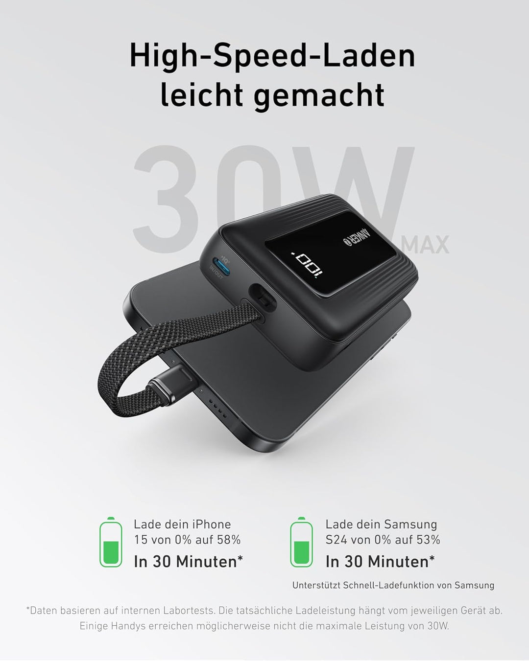 Anker Banco de energía de 30 W y 45 W y 20,000 mAh con cable USB-C...