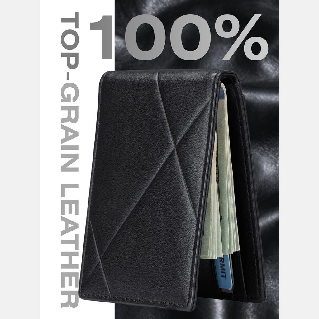 Billetera para hombre, delgada, con bloqueo RFID, de cuero