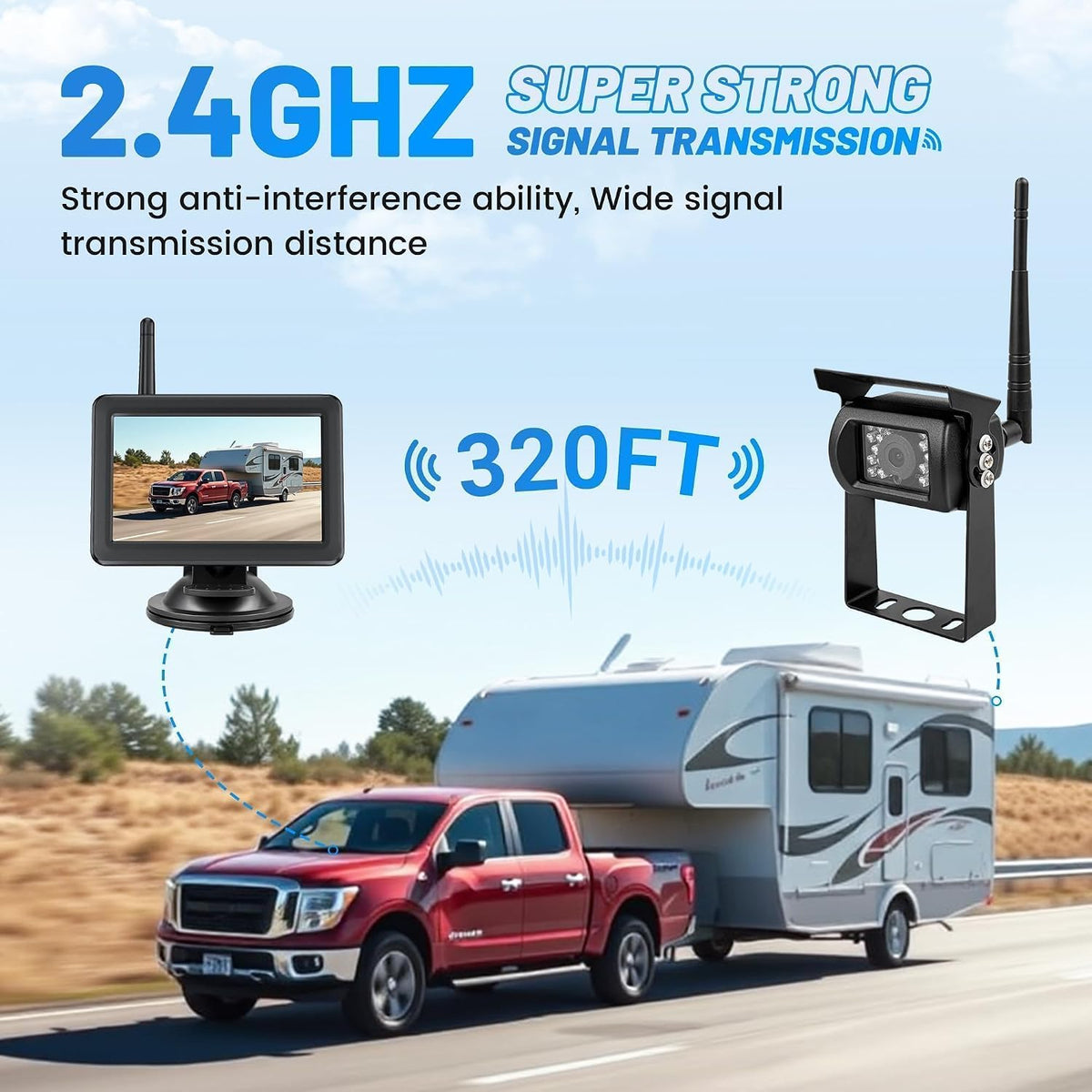 EWAY Cámara de respaldo inalámbrica RV para Furrion Sistema precableado: Monitor IPS de 5 pulgadas y cámara de respaldo de 1080P flexible Vista trasera impermeable con visión nocturna IR, fácil