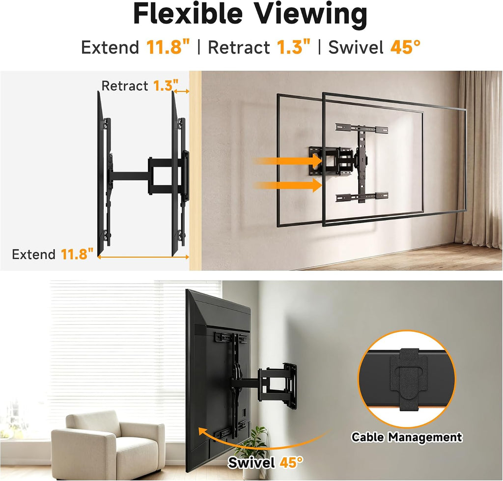 Soporte de pared para TV de movimiento completo ultradelgado de 1.3