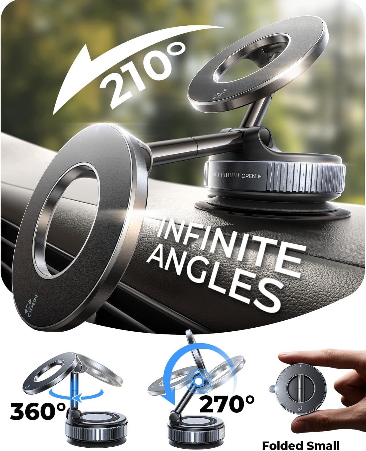 Magsafe - Soporte de teléfono mejorado para tu automóvil, soporte para automóvil ultra magnético, soporte de teléfono de succión de vacío ajustable de 360°, accesorios de camión para hombres y