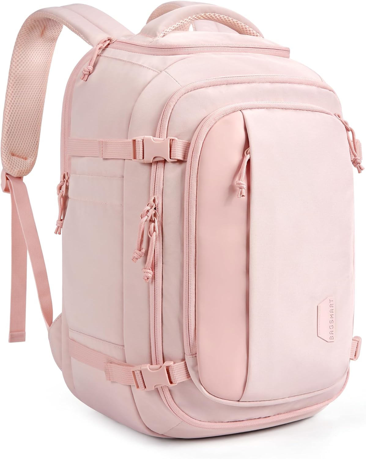 BAGSMART - Mochila de viaje de 28 L, resistente al agua, puerto USB, Rosa