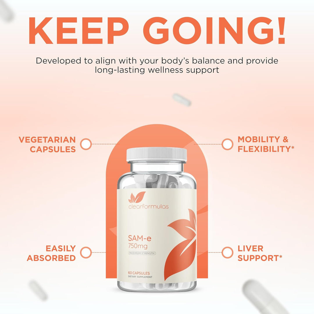 Clear Formulas Bioactive SAM-e 750 mg - Suplemento SAM-e de alta re...