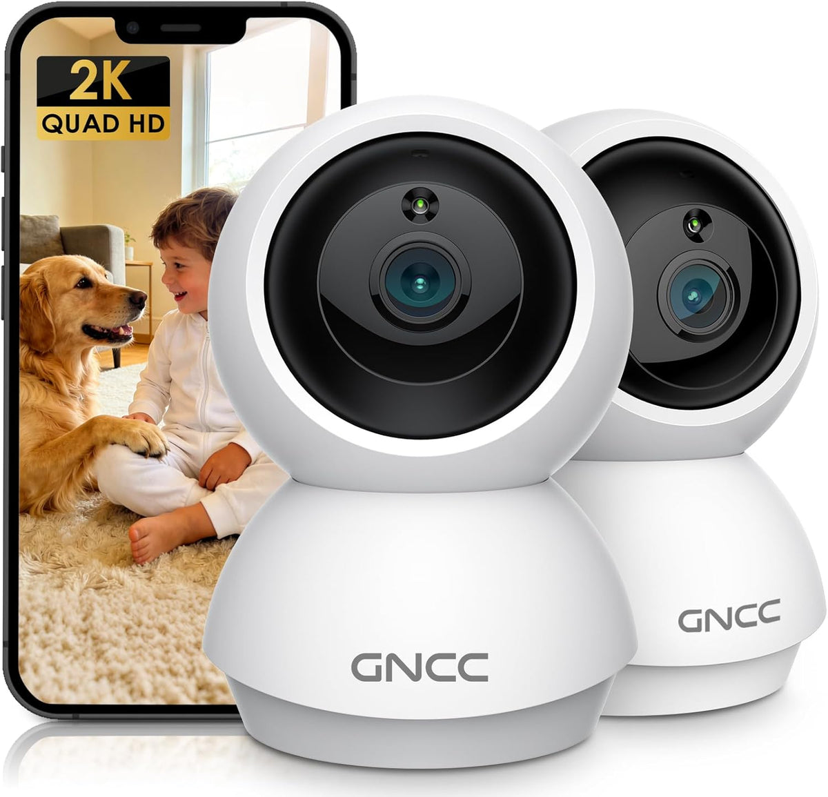 GNCC Cámaras 2K para seguridad del hogar, cámara interior panorámica