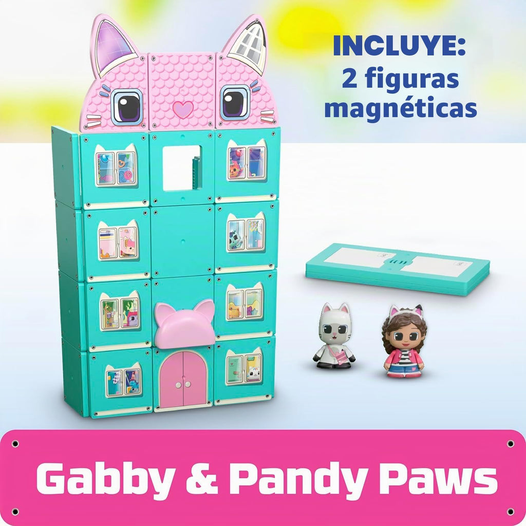 Tile Town Gabby's Dollhouse - Juego de 35 piezas de azulejos magnéticos interactivos, incluye figuras de patas Gabby y Pandy, azulejos de acción