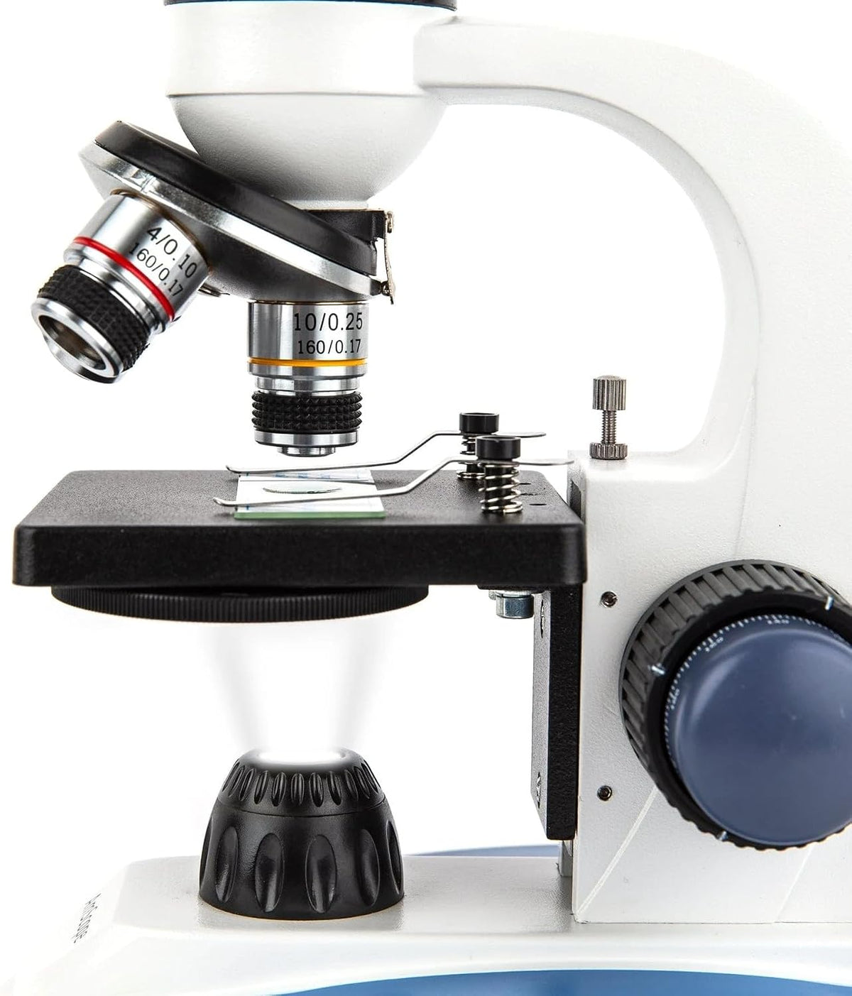 AmScope M158C-E microscopio monocular compuesto, oculares de WF10x y WF25x, aumento de 40x-1000x, campo brillante, iluminación led, etapa Plana, 110 voltios, incluye cámara de 0.3 megapíxeles y software