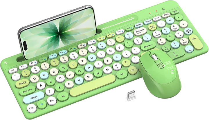 Colorido combo de teclado y mouse inalámbricos, teclas redondas, te...