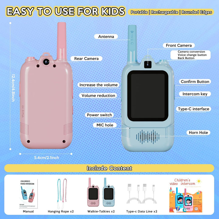 Walkie Talkies de video para niños doble cámara paquete de