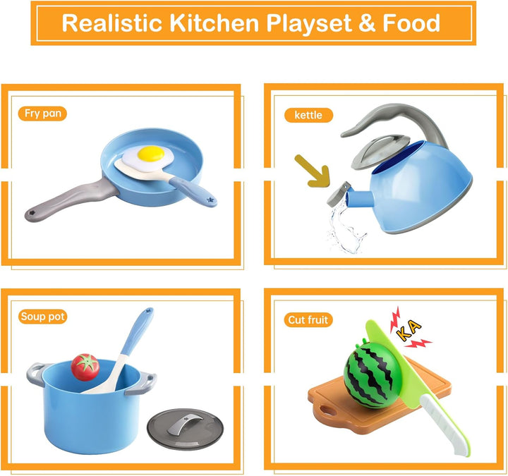 Juego de 90 accesorios de cocina, cocina de simulación con ollas, s...