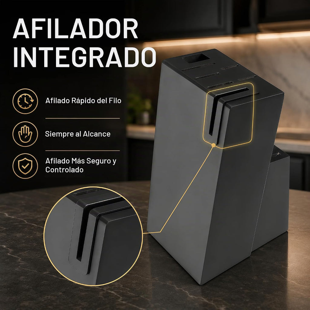 LINHAO Juego de bloques de cuchillos de cocina negros de 14 piezas con